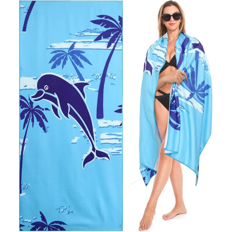 Grande Serviette de Plage, 180 x 100cm Drap de Plage, Serviette Microfibre, Serviette de Plage Anti Sable Sechage Rapide pour Plage/Piscine/Chaises