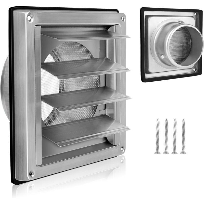 Grille de ventilation 100mm avec moustiquaire, 304 inox Clapet anti-retour Grille de protection contre les intempéries, Grille de ventilation Ø100mm