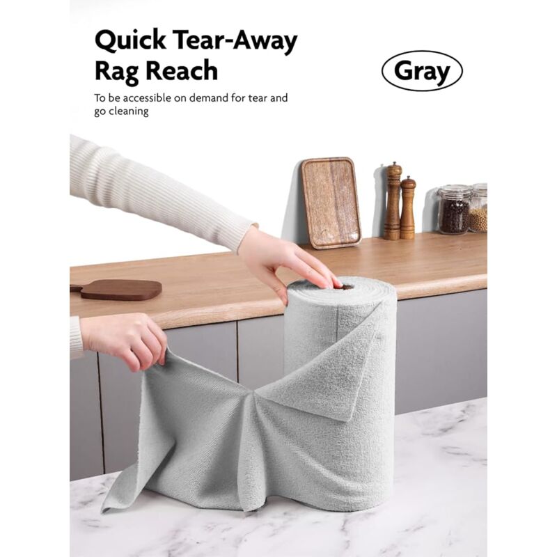 Gris Lot de 50 Chiffons de Nettoyage en Microfibre Rouleau de Chiffon Microfibre déchirable, Lingettes de Nettoyage Réutilisables et Non Pelucheux