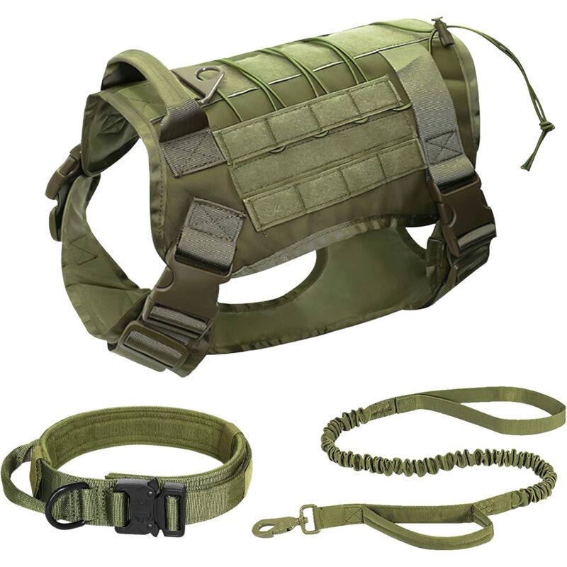 Harnais Tactique pour Chien Collier et Laisse pour Chien 3 Ensembles - allsopets Harnais pour Chien de Taille Moyenne et Grande avec Collier et