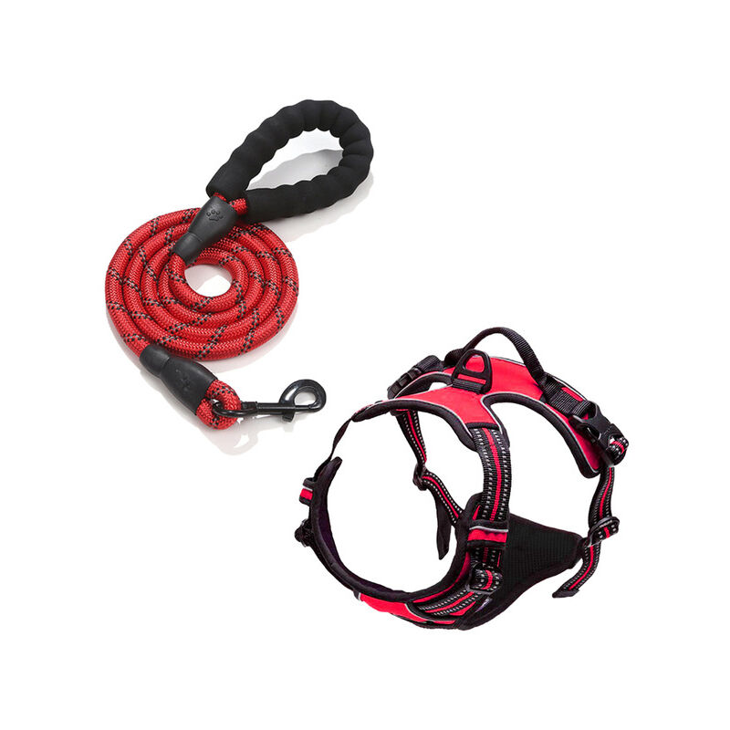 Ccykxa - Harnais Veste et Longe Anti Traction pour Chiens, Colliers, Harnais et Laisses pour Chiens, Accessoire Chien (Rouge, [s] Poitrine 4356CM)