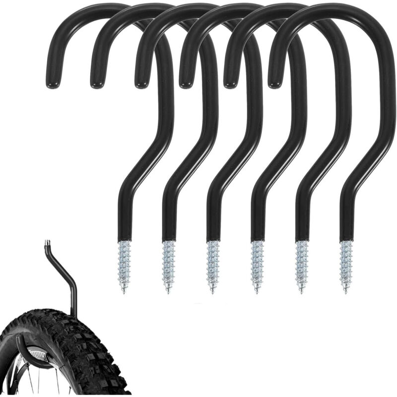 CCYKXA Heavy-duty wall-mounted storage hooks, set of 6 bike hooks (for garages), heavy-duty ceiling hooks (for garages) (black)