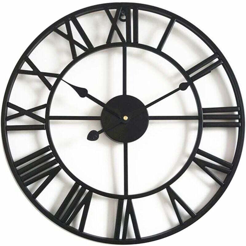 Horloge murale silencieuse vintage 40 cm avec chiffres romains sans tic-tac, en métal - Décoration d'intérieur pour salon, cuisine, café, hôtel et