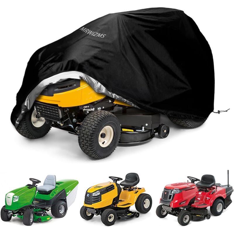 Housse de tracteur de jardin, Housse tondeuse autoportée, Bâche en tissu Oxford 420D coupe-vent, Anti-pluie, Anti-poussière et anti-UV (L183 x W137 x