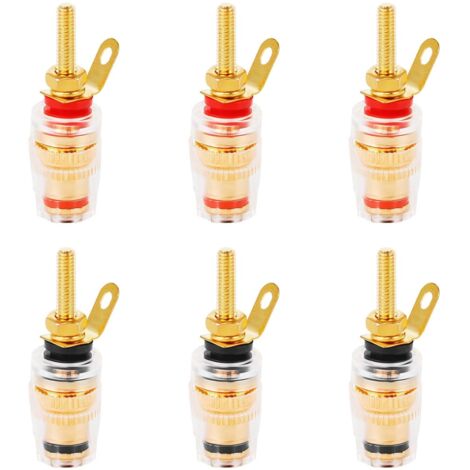 CCYKXA Jubaopen Audio Binding Post 6 Pcs Speaker Terminal Amplifiers Copper Plated Audio Terminal for 4mm Terminal Banana Plug Banana Socket with Transparent Shell, 3 Black + 3 Red
