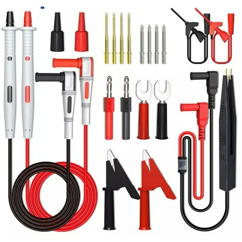 Kit de Fils de Test Multiples, Fil de Test de Multimètre Électrique avec Pinces Crocodile, Sonde de Test, Attrape-Ressort, Fiche Banane - Fils de