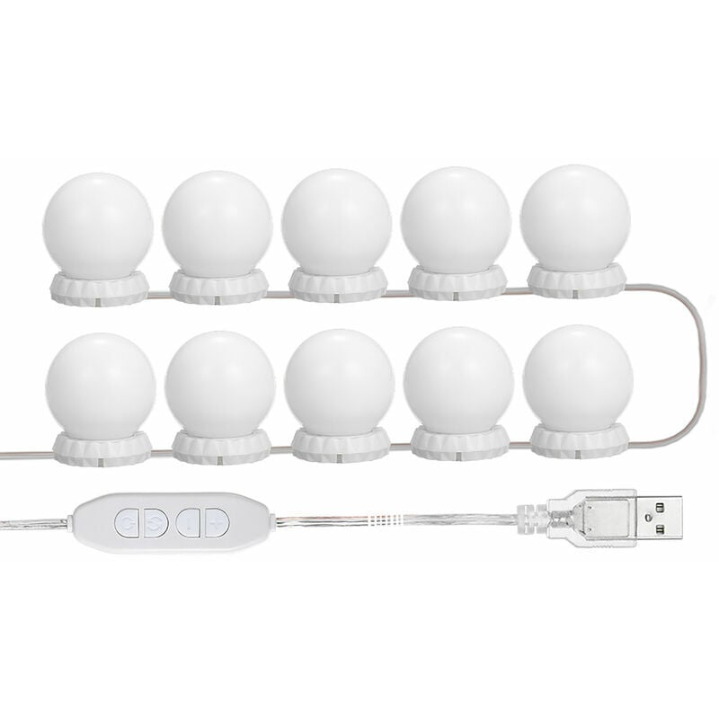Ccykxa - Kit D'Eclairage Miroir Led Pour Coiffeuse, Avec 10 Ampoules Reglables, 10 Luminosite Et 3 Modes D'Eclairage, Type Usb, Blanc - Blanc,