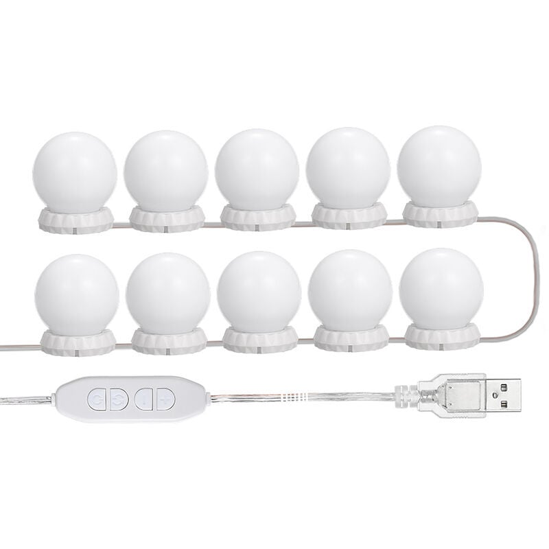 Ccykxa - Kit D'Eclairage Miroir Led Pour Coiffeuse, Avec 10 Ampoules Réglables, 10 Luminosite Et 3 Modes D'Eclairage, Type Usb, Blanc