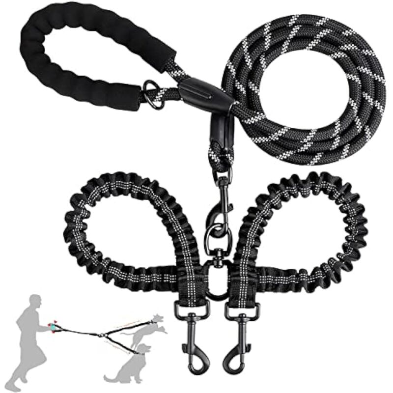 Laisse Double Anti-Enroulement, Laisse de Dressage Réglable, Fil Réfléchissant, Séparateur pour Dresser Et Marcher 2 Chiens - Ccykxa