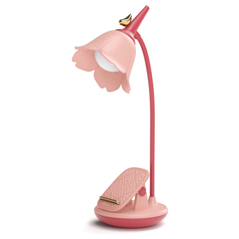 Lampe de bureau rose avec pince, petite lampe de bureau led rechargeable, col de cygne réglable, lampe de bureau mignonne à intensité variable pour