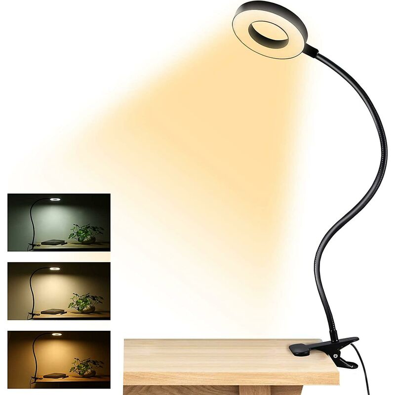 Ccykxa - Lampe de lecture à pince, lampe de bureau Led Usb, lumière à 3 modes de couleur, lampe à pince pour livre de protection des yeux, pince à