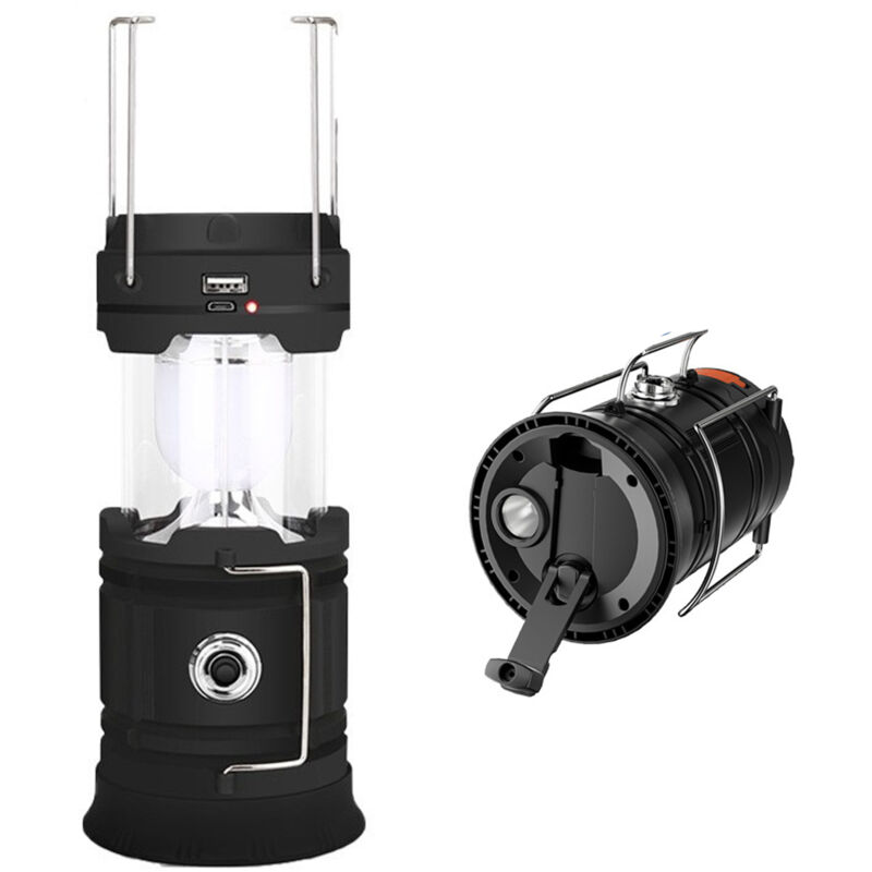 Lanterne led Rechargeable Solaire/USB, Lampe Camping Puissante, 2 Modes Lanterne de Jardin Portable, Torche 360° Eclairage Suspendue avec Etanche