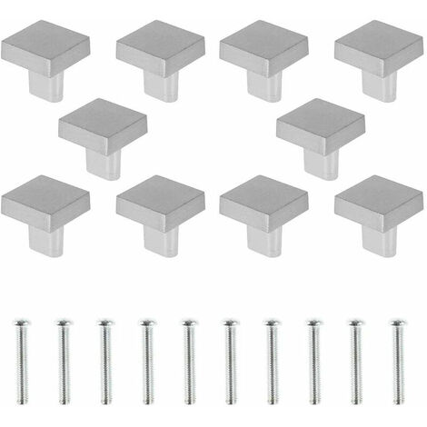 CCYKXA Lot de 10 Bouton Argenté de Porte Carrée Poignées de Meuble en Alliage de Zinc avec Vis pour Armoire Tiroir Commode