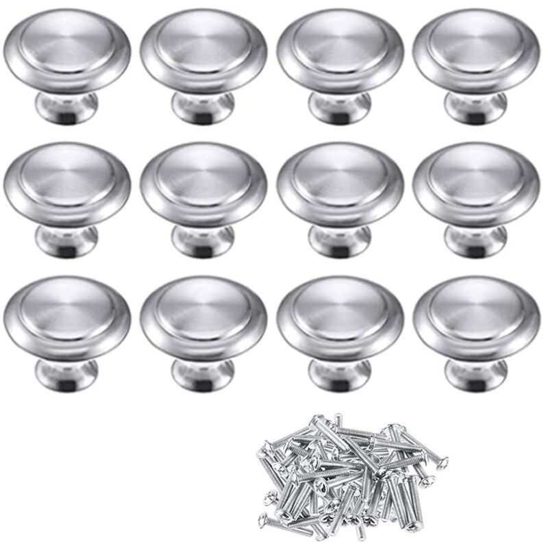 Ccykxa - Lot de 12 Bouton de Meuble Bouton Porte Cuisine Rond Boutons de Porte Alliage de Zinc Bouton Porte Placard Chromé Poli Bouton Porte Poignée