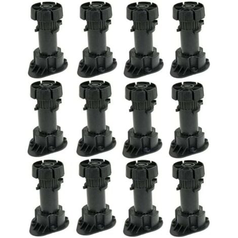 CCYKXA Lot de 12 Pied Réglable pour Meuble Pieds pour Armoire en Plastique avec Clip Fixation Base Hauteur 120 à 150mm