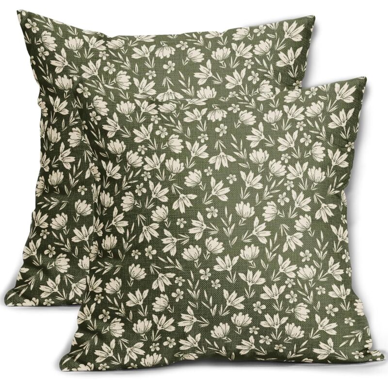CCYKXA Lot de 2 Housses de Coussin Vert Olive de 45 x 45 cm, Motif Floral Rustique, imprimé Floral Mignon, Housse de Coussin décorative pour