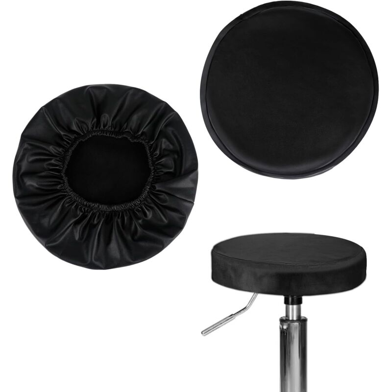 CCYKXA Lot de 2 housses de tabouret de bar rondes en similicuir - Imperméables - Pour bar, cuisine, salle à manger - Noir