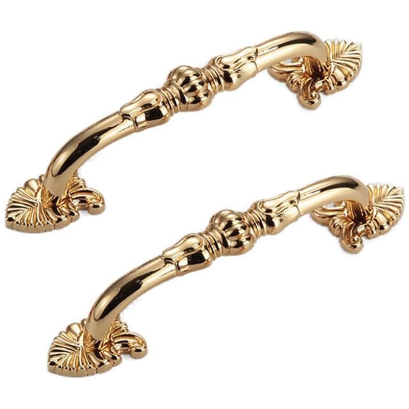 Lot de 2 poignées de meuble vintage en laiton - Motif floral antique - En métal doré - Pour armoire de cuisine, tiroir, armoire (96 mm, or 24 carats)