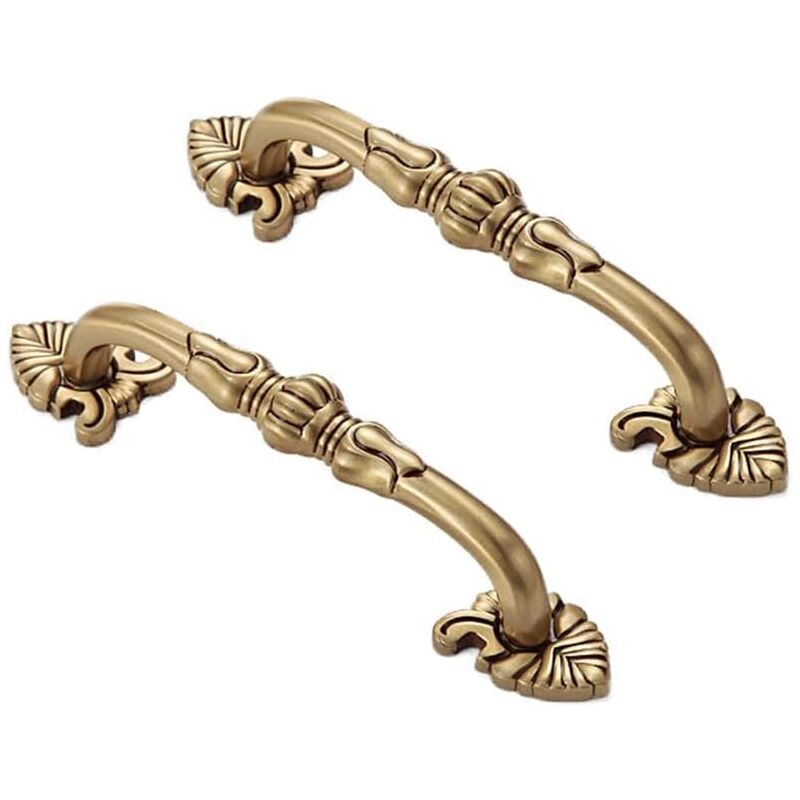 Ccykxa - Lot de 2 poignées de meuble vintage en laiton - Motif floral - Pour armoire de cuisine, tiroir, armoire - 96 mm - Doré