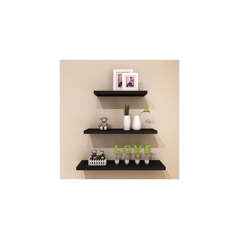 Ccykxa - Lot de 3, Étagère Murale Bois(20+30+40cm,noir), Etagères Murales de Rangementen Fil Métallique Rustique Charge Maximal 20 Kg pour Salon