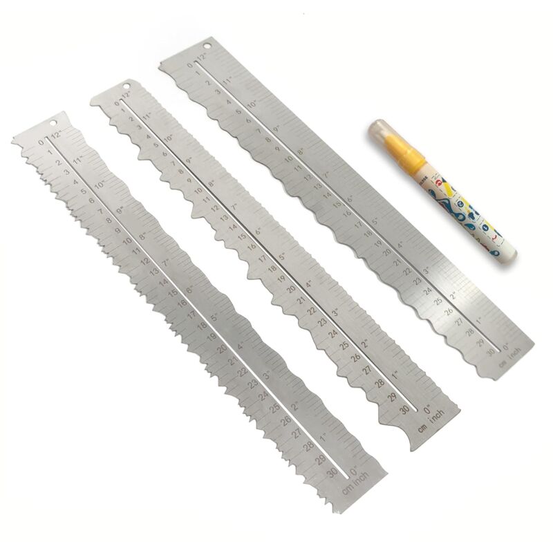 Ccykxa - Lot de 3 règles en acier inoxydable pour couper du papier à des lignes ondulées, dentelées et irrégulières, 30,5 cm, outil de mesure pour