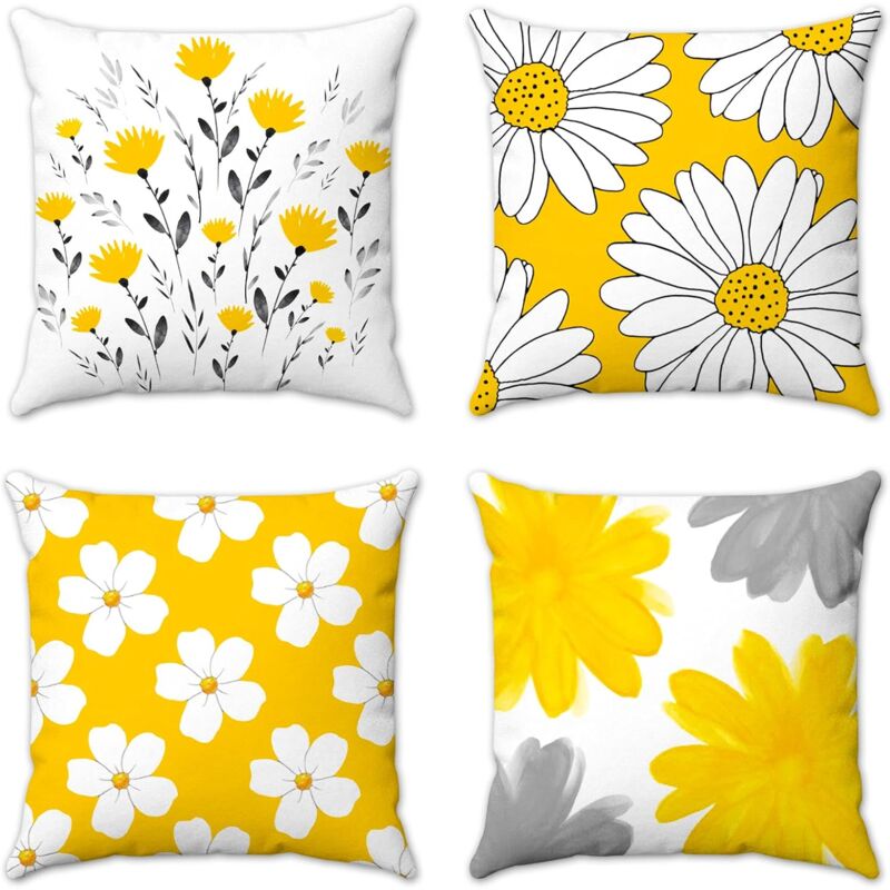 Ccykxa - Lot de 4 housses de coussin d'extérieur, motif fleur de moutarde jaune, marguerite, coussin de jardin, décoration d'intérieur pour canapé,