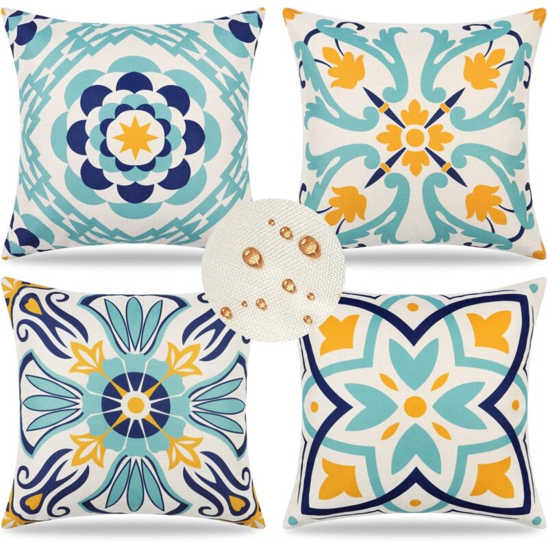Ccykxa - Lot de 4 Taie d'oreiller Extérieure Imperméable Imprimées Florales Housses de Coussin Boho Farmhouse Taie Coussin Canapé Decoration pour