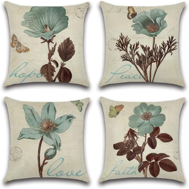 CCYKXA Lot de 4 - Taies d'oreiller Polyester Lin Taies d'oreiller Housse de Coussin Décoration pour Chambre Lit Voiture De La Maison Canapé 45 x 45