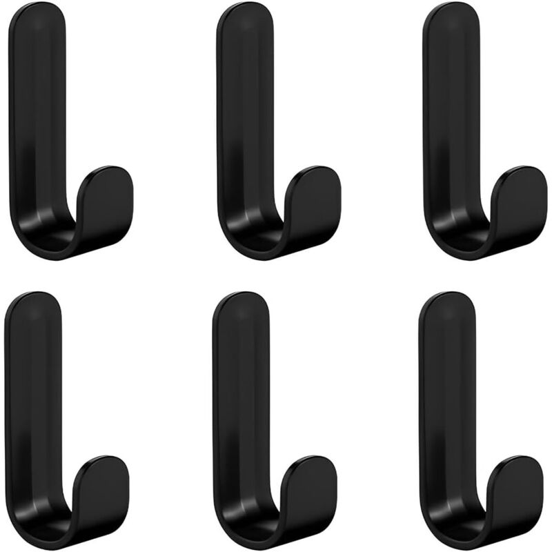 CCYKXA Lot de 6 Crochets Muraux Autocollants, Crochets à Serviettes, Sans Perçage, pour Salle de Bain et Cuisine (Noir)