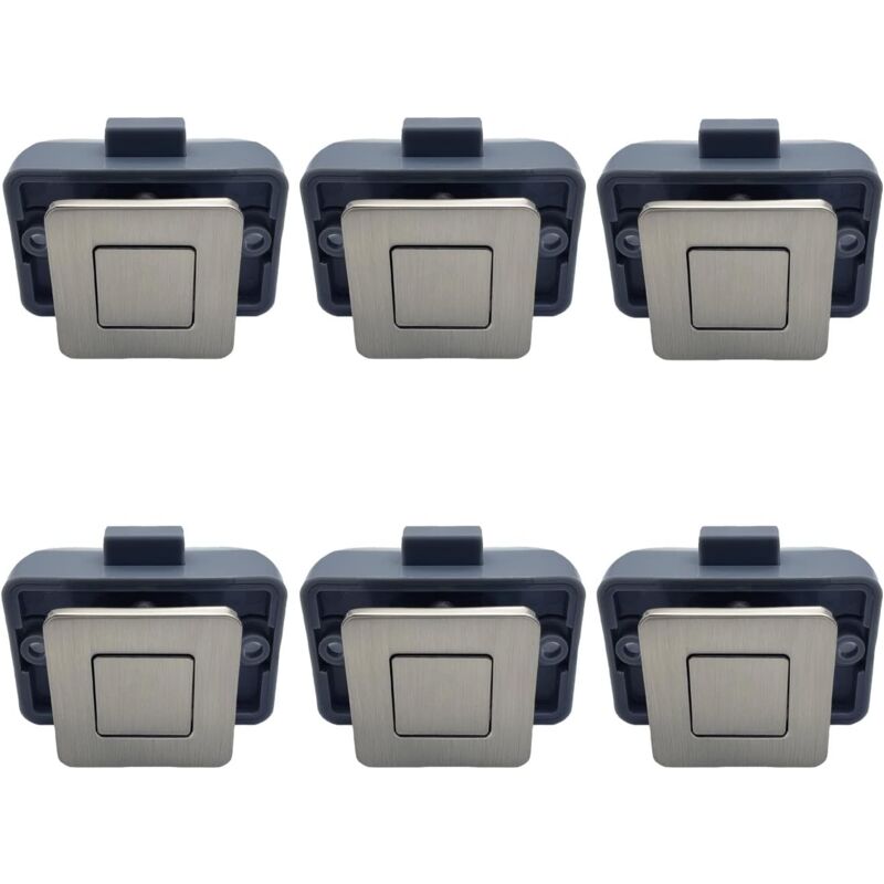 Lot de 6 loquets à bouton poussoir en métal carré pour camping-car (nickel) - Ccykxa