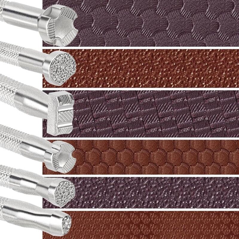 Ccykxa - Lot de 6 tampons pour cuir, outils de poinçonnage de sculpture sur cuir en acier allié pour le travail avec l'artisanat du cuir - Argent