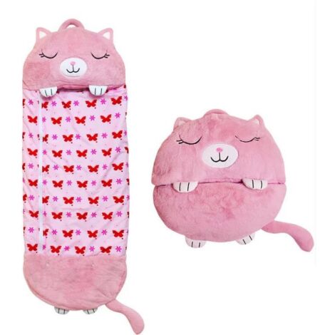 CCYKXA (M, Rosa) Saco de dormir para niños con almohada, suave y cómodo, plegable 2 en 1, ideal para exteriores, interiores, juegos y acampadas.