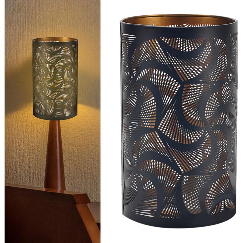 CCYKXA Metal lampshade, hollow lampshade for table lamp, cylindrical lampshade in hollow and sculpted metal, for floor lamp, table lamp - Black, 12 x