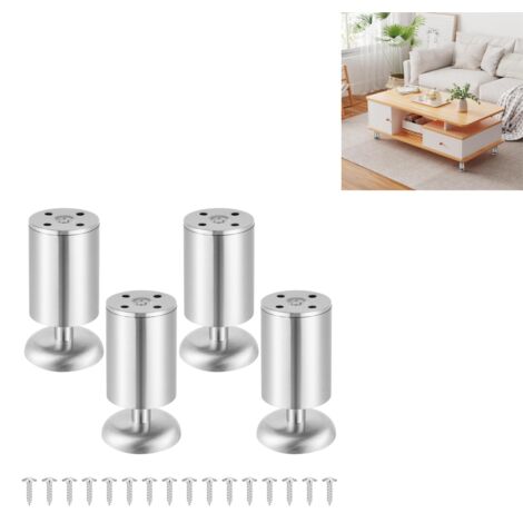 CCYKXA (Metallic Color, 10 cm) Set of 4 Stainless Steel Furniture Legs (Max Load 250 kg), Adjustable Furniture Legs - For Sofa Leg, Bathroom Furniture Leg, Bed Leg & Table Leg