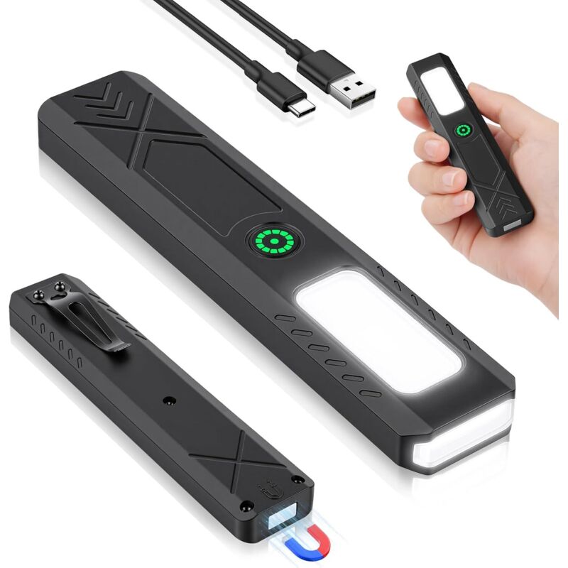 CCYKXA Mini Flat USB C Rechargeable Flashlight, Work Light with Magnetic Base and Pocket Clip, Ultra-Portable, for Maintenance, Camping, Hiking,