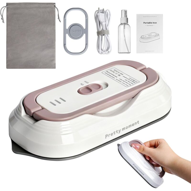 CCYKXA Mini portable travel iron with universal voltage 100-240V, small iron, handheld device, steam-free, ceramic surface, 150°C heat press with