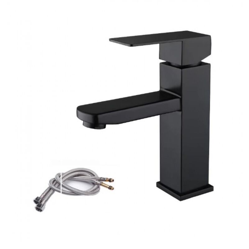 Ccykxa - Mitigeur lavabo noir acier inoxidable levier unique eau chaude et froide avec tuyaux inclus robinet lavabo noir mitigeur salle de bain noir