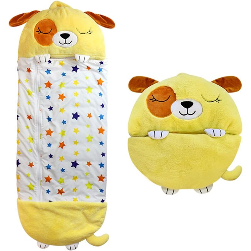 M,jaune)Sac de couchage pour enfants avec oreiller, doux et confortable, pliable 2 en 1 pour enfants, pour l'extérieur, l'intérieur, les jeux