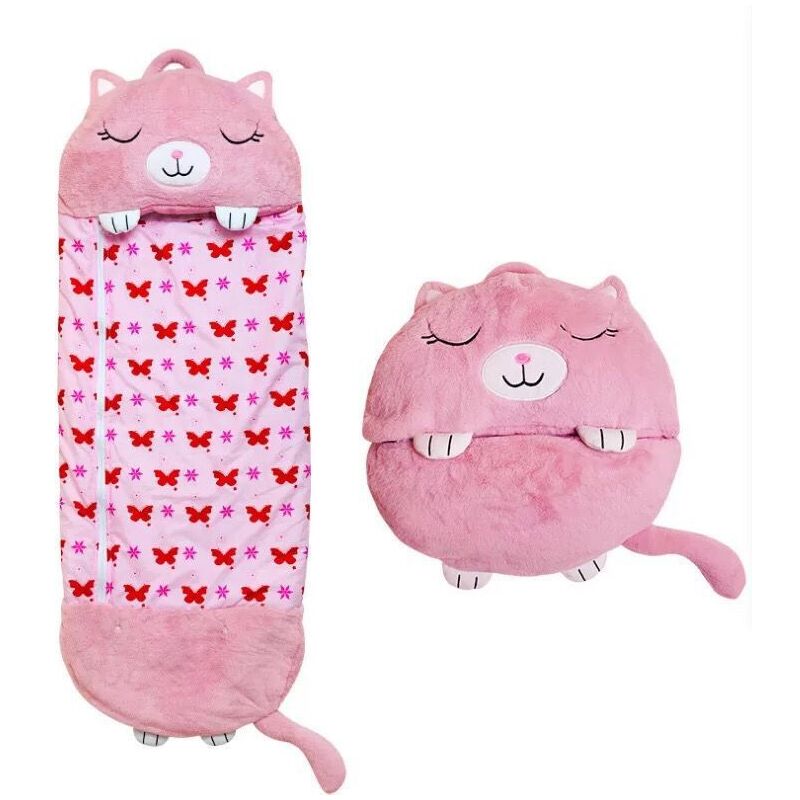 M,rose)Sac de couchage pour enfants avec oreiller, doux et confortable, pliable 2 en 1 pour enfants, pour l'extérieur, l'intérieur, les jeux amusants