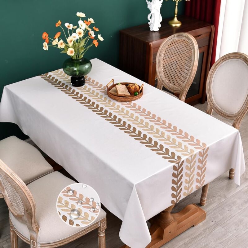 Ccykxa - Nappe en toile cirée en pvc - Nappe pour l'extérieur - Rectangulaire - Imperméable - Lavable - 140 x 180 cm - Motif feuilles de café