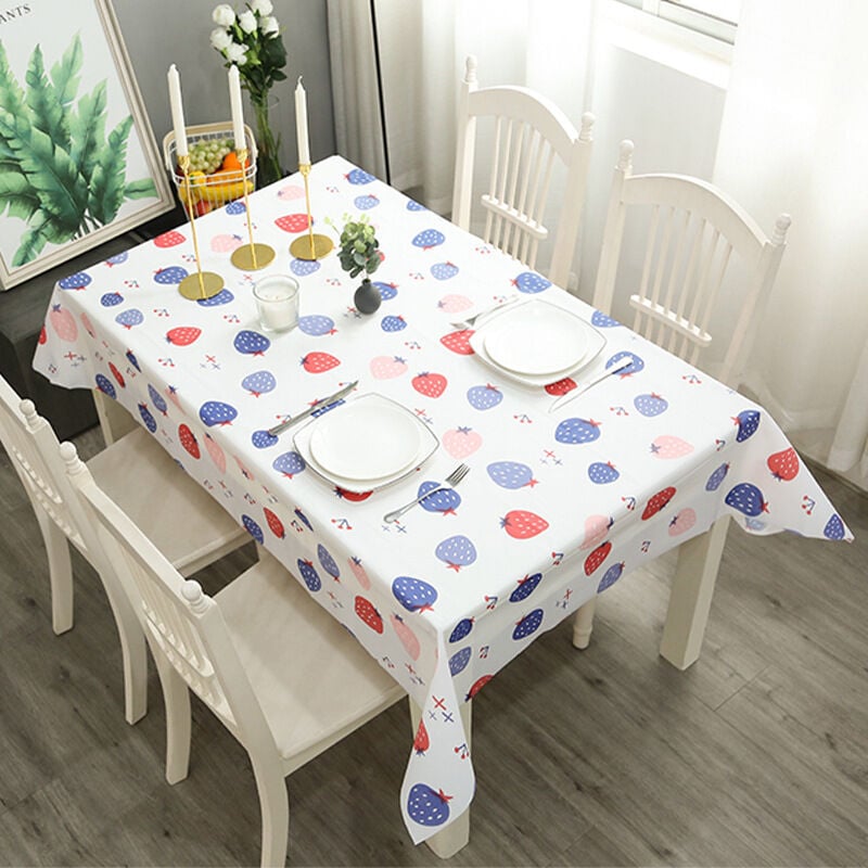 Ccykxa - Nappe rectangulaire en pvc facile à nettoyer - Motif fraise - 137 x 180 cm - Nappe réutilisable - Imperméable et résistante à l'huile - Pour