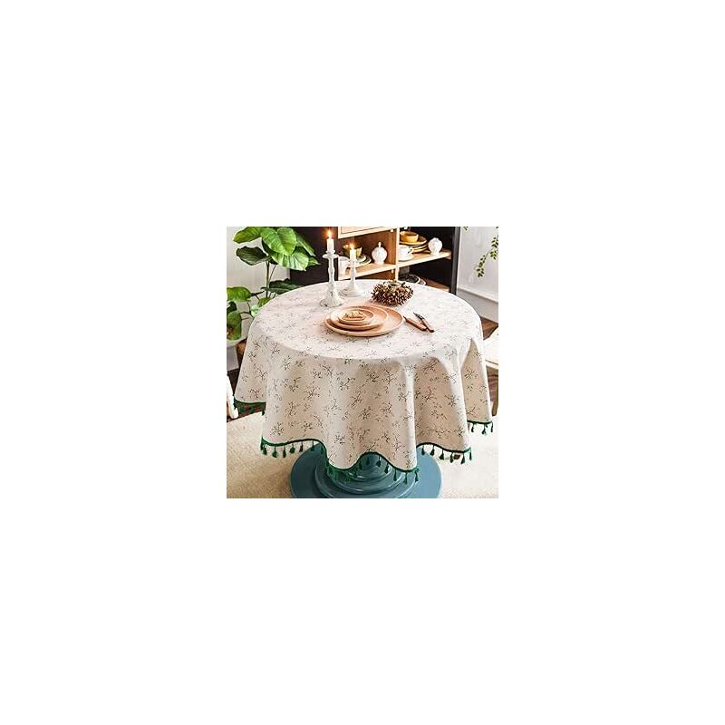 Ccykxa - Nappe Ronde Lin Coton imprimé Fleuri, Nappe Table Ronde à Franges Lavable, Petite Nappe Ronde Anti Tache Décorer Utilisé de Table à Manger,