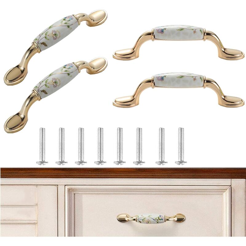 Ccykxa - no Lot de 4 poignées européennes pour armoires, poignées en céramique pour tiroirs, en alliage de zinc, pour cuisine, bureau, tiroirs,