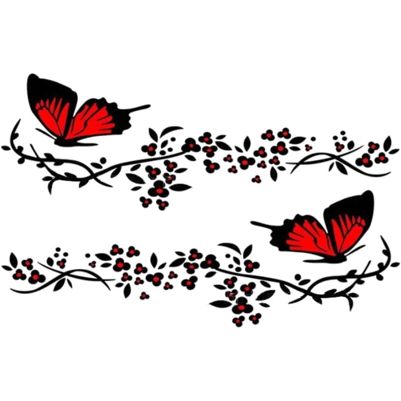 Ccykxa - Noir + Rouge)2 PièCes Stickers de Voiture Papillon Fleur,Autocollant Mignon de Voiture de Fleur de Papillon,Capot Couverture Autocollants De