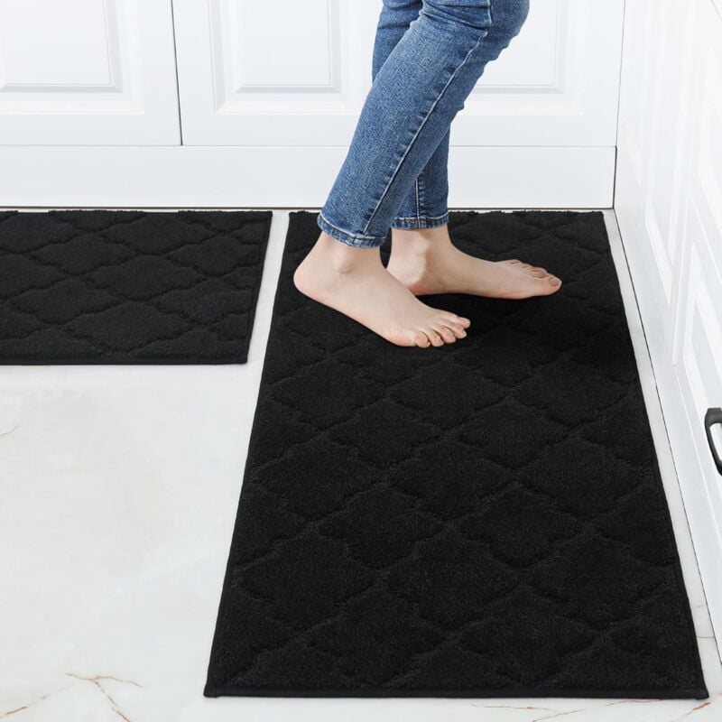 CCYKXA noir.Lot de 2 tapis de cuisine antidérapants - 51 x 76 cm + 51 x 122 cm - Absorbant - Lavable en machine - Pour cuisine, salle à manger,