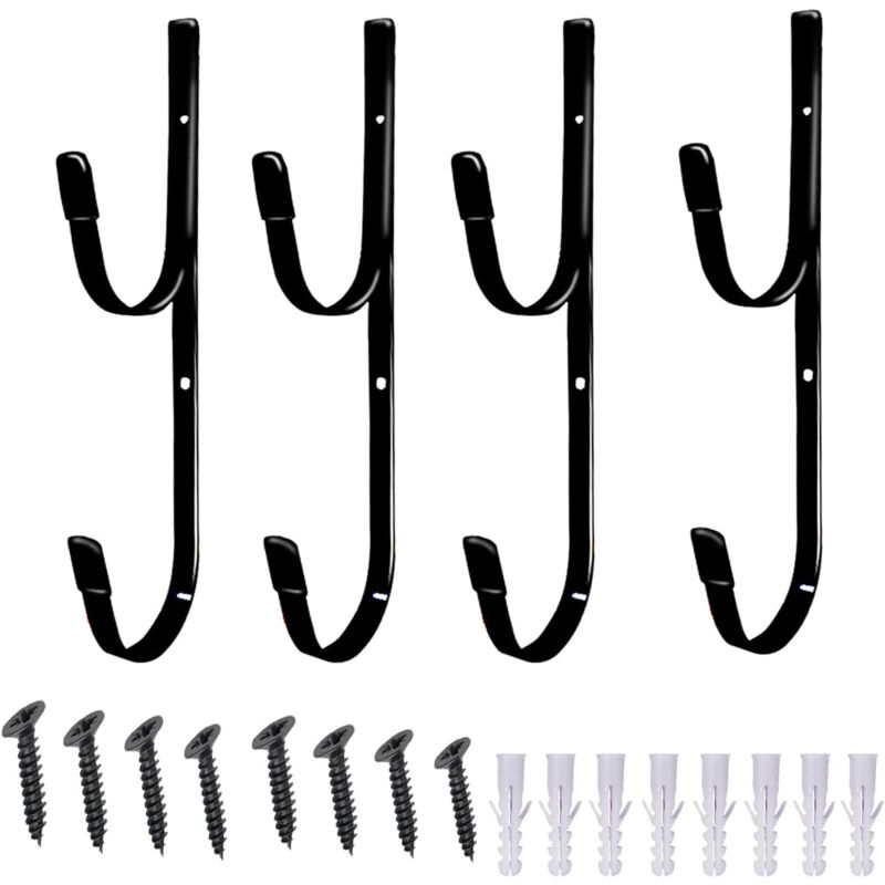 Ccykxa - Crochets de piscine en métal noir - Lot de 4 avec 8 vis pour perches télescopiques, écumoires, râteaux, filets, brosses et entretien du