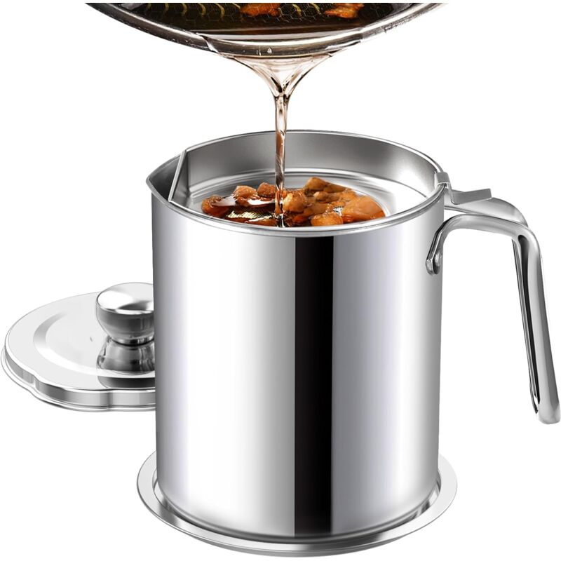 Oil Pot de graisse pour bidon de stockage en acier inoxydable avec bidon de 2 litres en Couvercle anti-poussière pour tamis à mailles fines Plaque