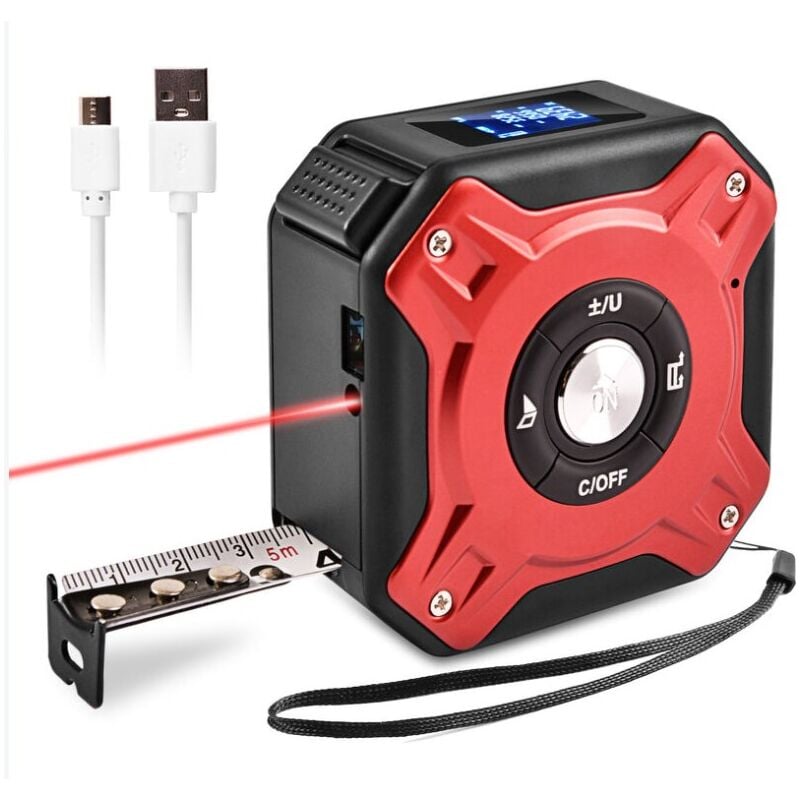 Ccykxa - Outil de mesure laser de 50 mètres Ruban à mesurer numérique Rouge