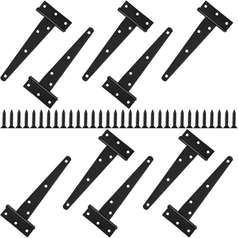 CCYKXA Pack of 10 Heavy Duty T-Shaped Door Hinges, 15cm Black Metal Wood Door Hinges for Wooden Doors, Hanging Cabinet Doors, Shed Door Hinges,