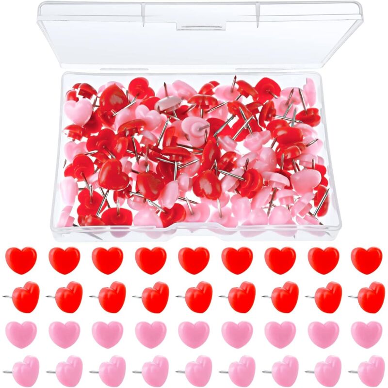 CCYKXA Pack of 100 decorative heart-shaped pushpins for cork boards, for home, school, office